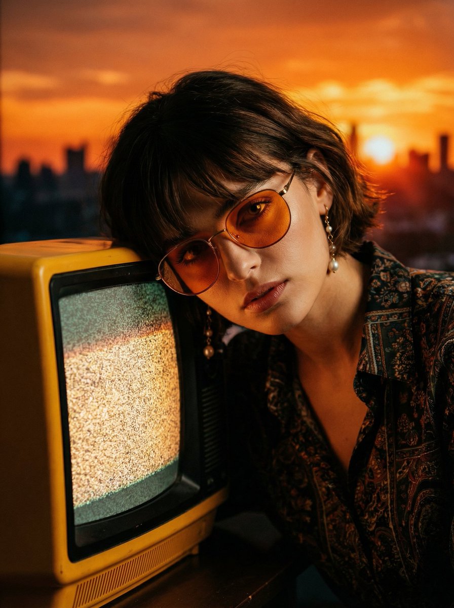 Cinematic Portrait with Static CRT Television — Nano Banana Pro AI Generated Image