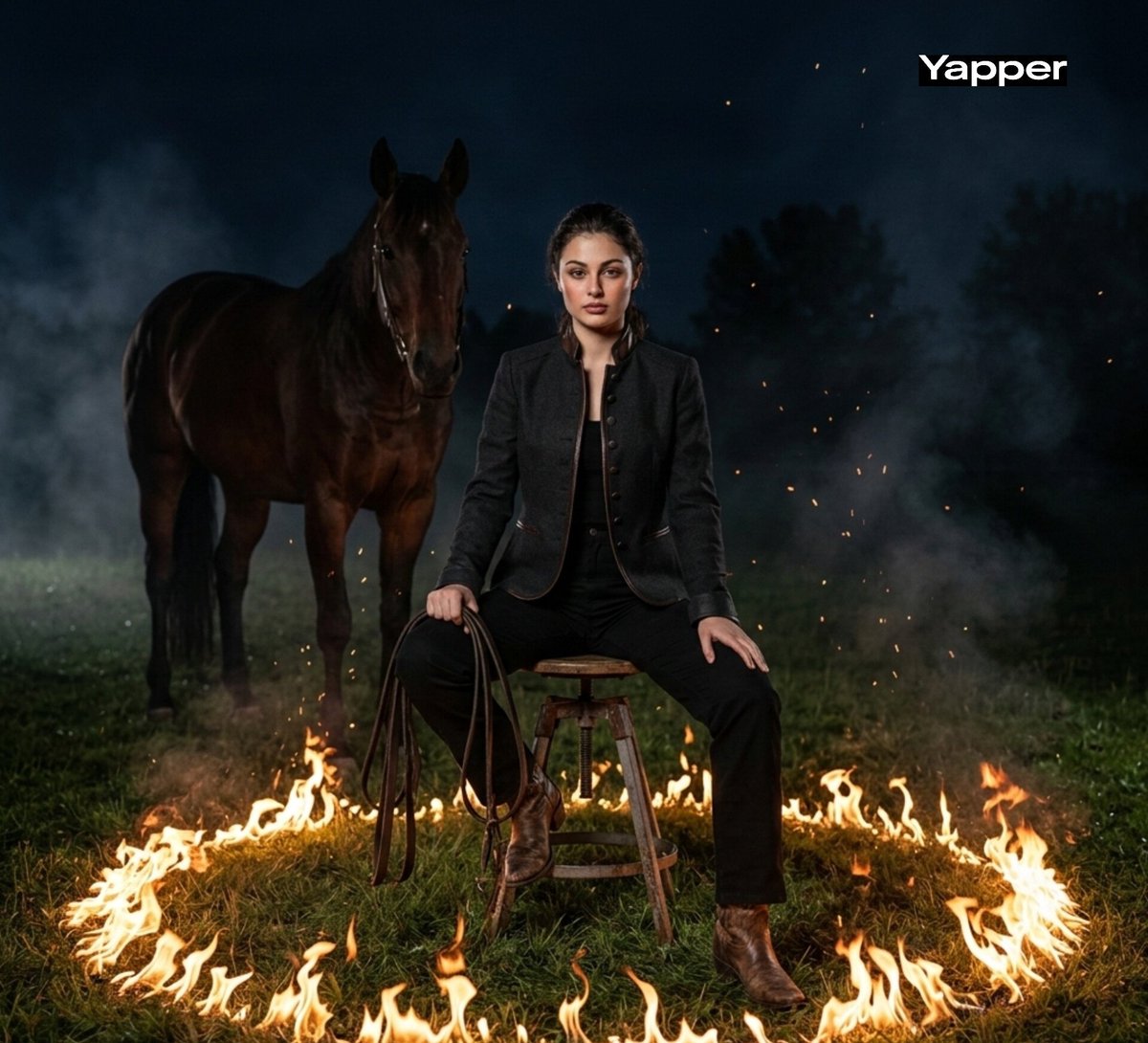 Cinematic Dark Western Portrait with Fire — Nano Banana Pro AI Generated Image