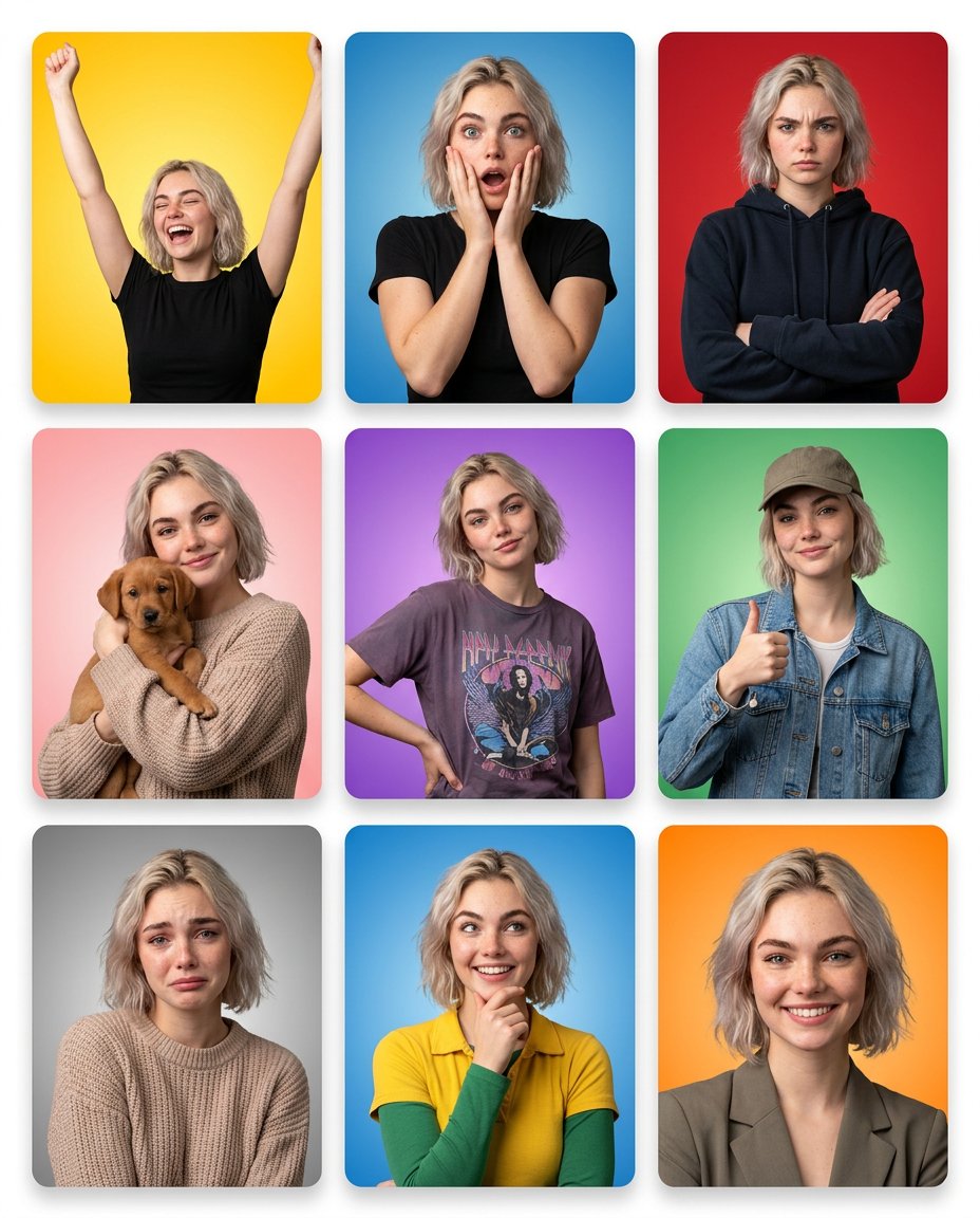 Emotion Grid with Gradient Backgrounds — Nano Banana Pro AI Generated Image