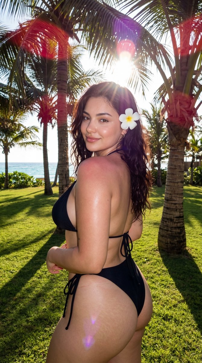 Black Bikini Tropical Lawn Selfie Vibe — Nano Banana Pro AI Generated Image