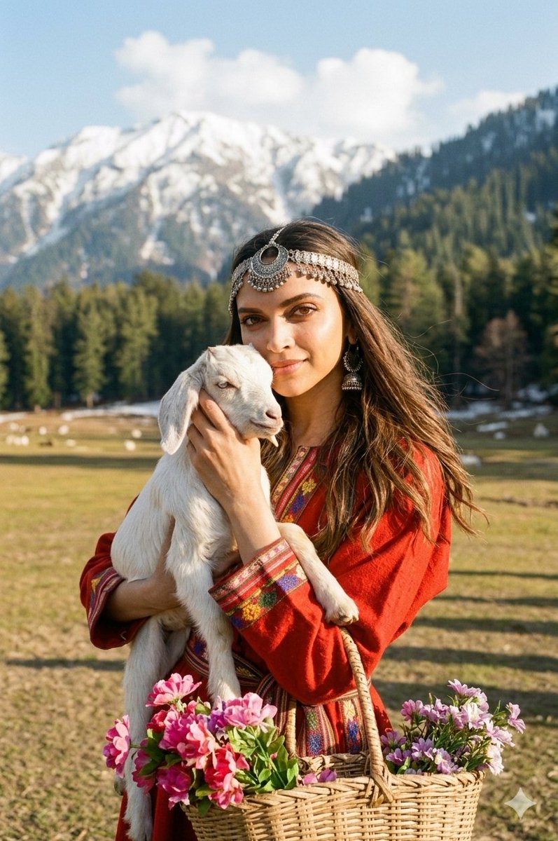 Cinematic Portrait of Kashmiri Woman with Baby Goat — Nano Banana Pro AI Generated Image