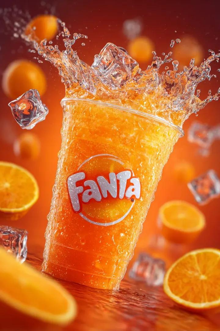 Fanta Soda Product Photography with Splashes — Nano Banana Pro AI Generated Image