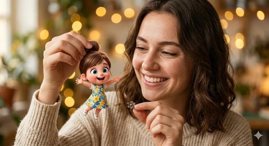 Surreal Portrait: Woman Holding Tiny Cartoon Girl — Nano Banana Pro AI Generated Image