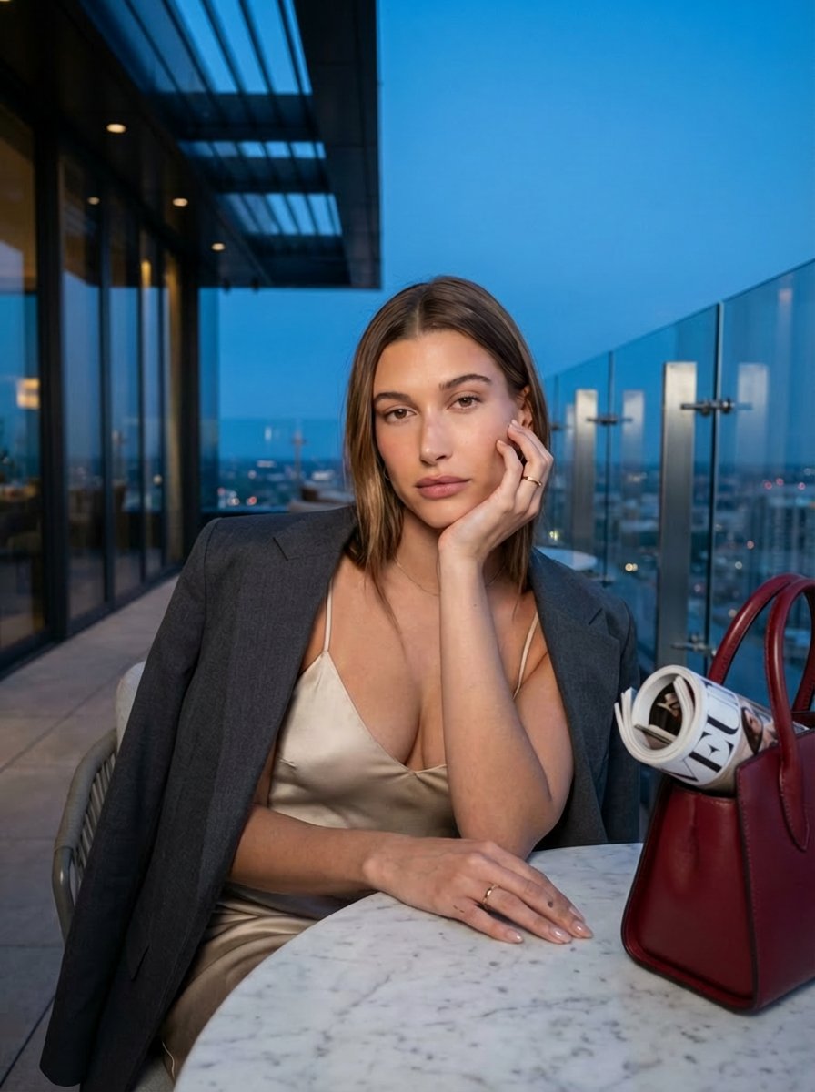 Blue Hour Rooftop Portrait — Nano Banana Pro AI Generated Image