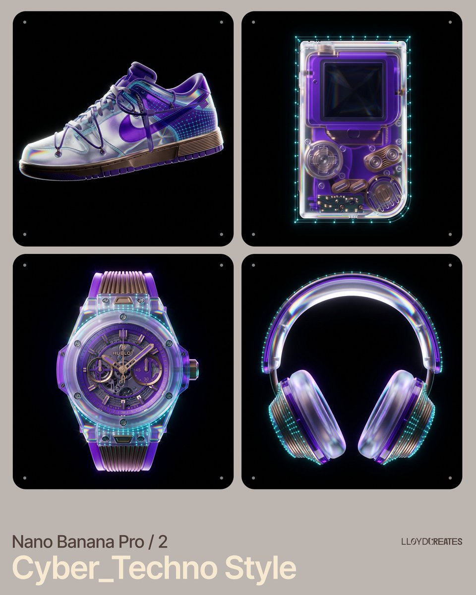 Cyber-Techno Product Shot in Void with Prismatic Effects — Nano Banana Pro AI Generated Image