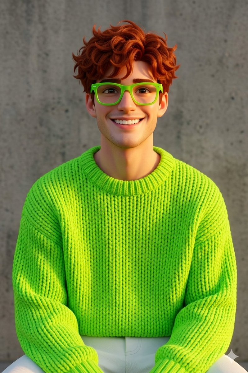 Disney-Pixar Style 3D Portrait of Man in Neon Sweater — Nano Banana Pro AI Generated Image