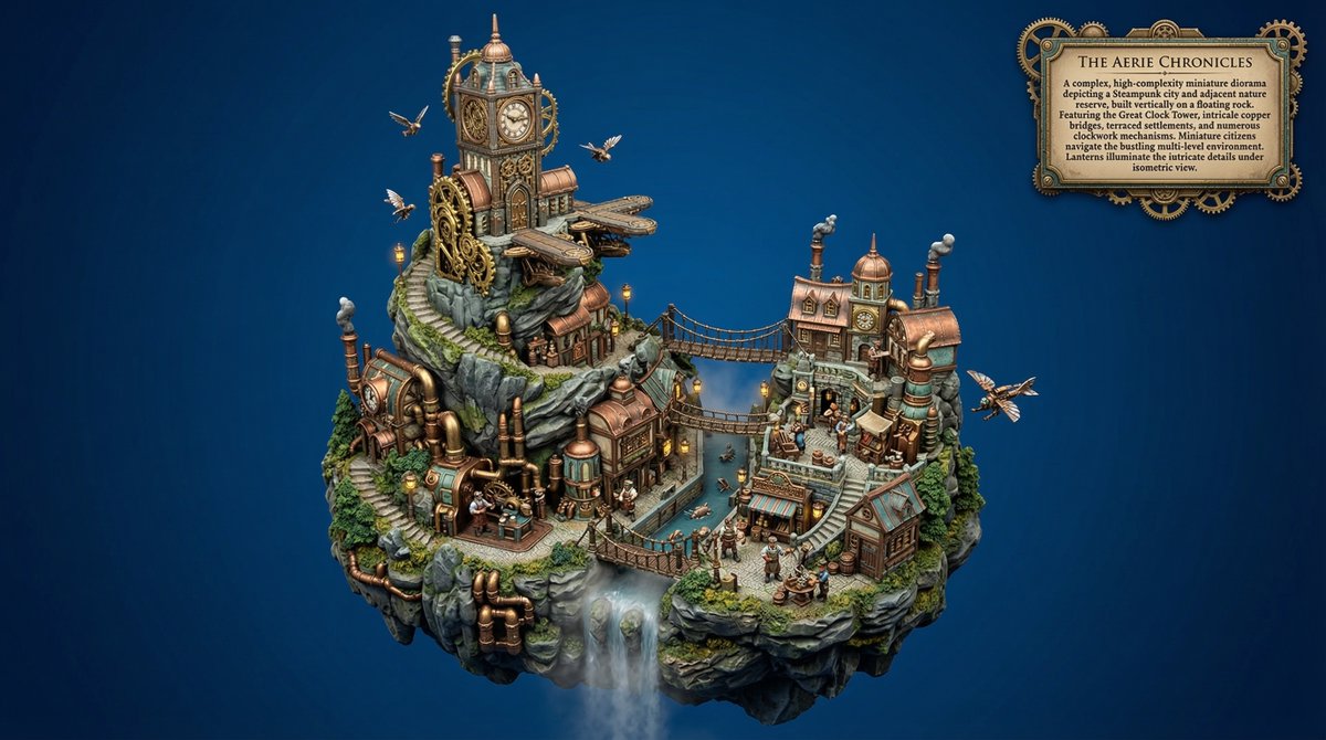 Procedural Whimsical Mono-Punk Floating Diorama Generator — Nano Banana Pro AI Generated Image