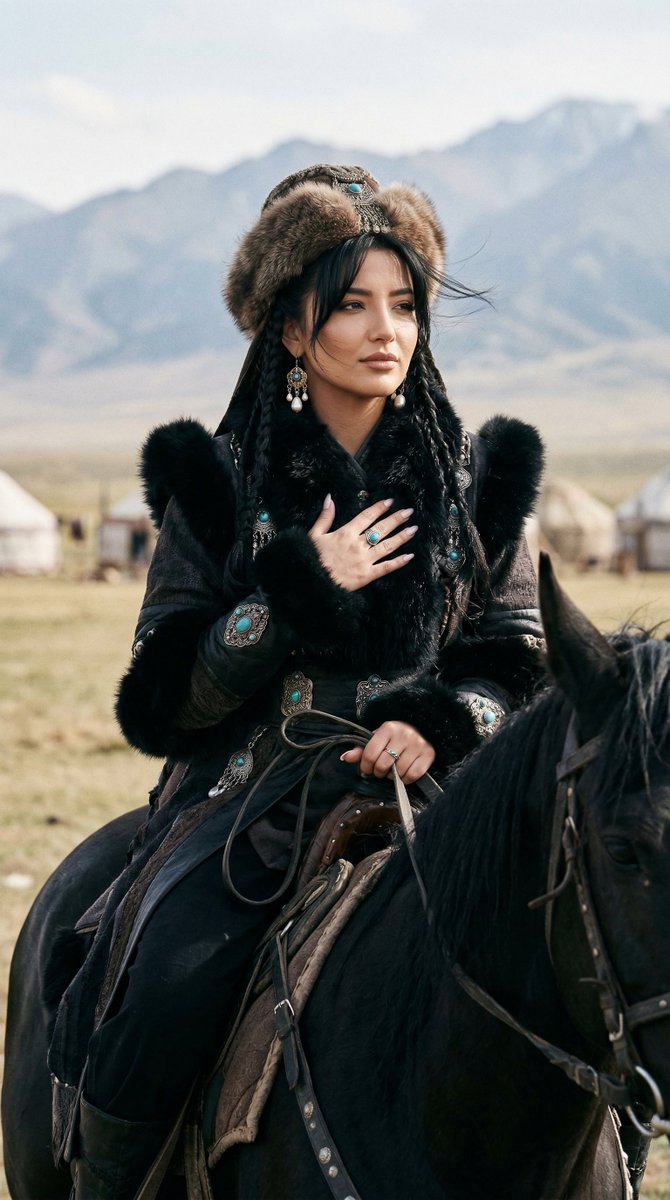 Cinematic Portrait of Old Turkic Noblewoman on Black Horse (Image-to-Image) — Nano Banana Pro AI Generated Image