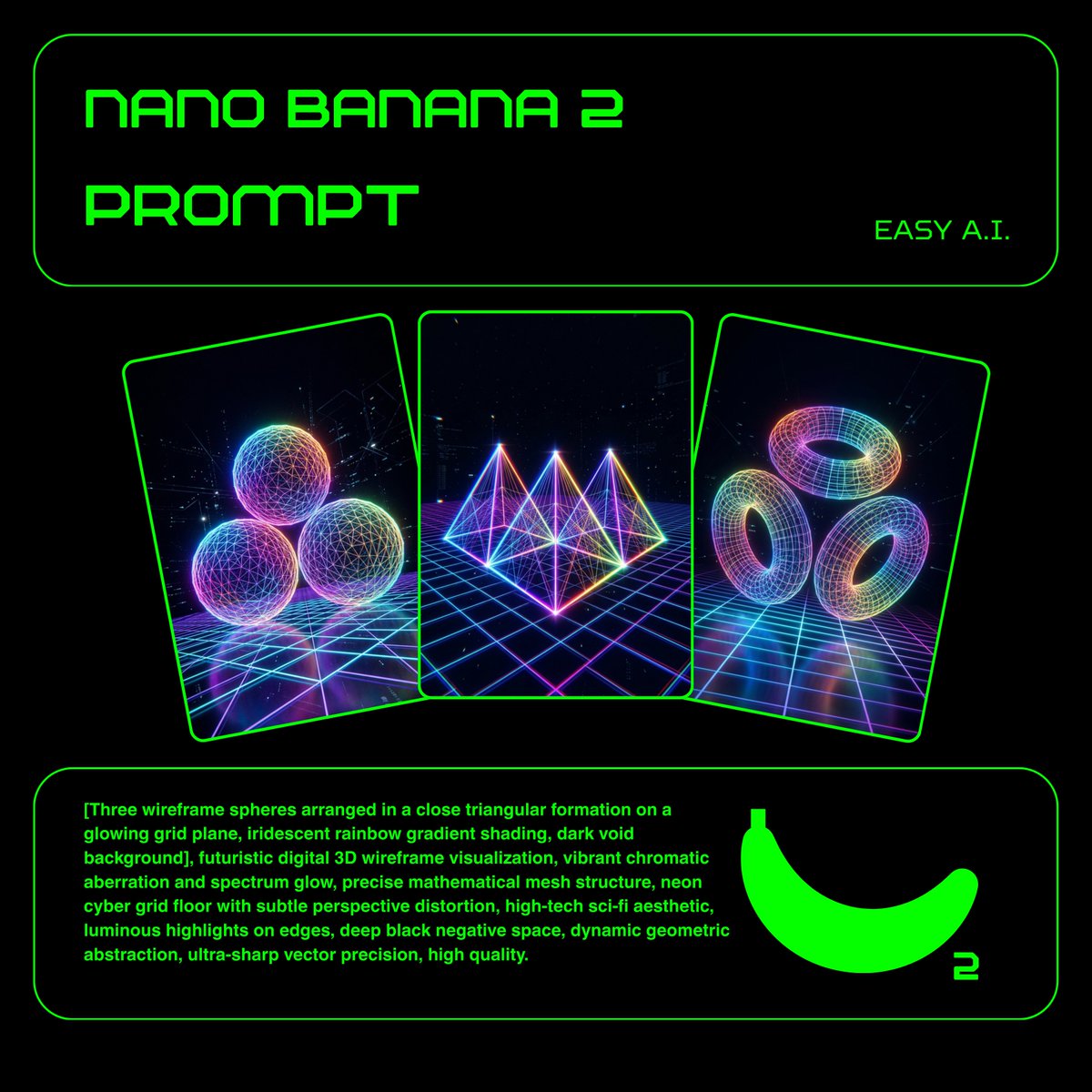 Neon Wireframe 3D Prompt Template — Nano Banana Pro AI Generated Image