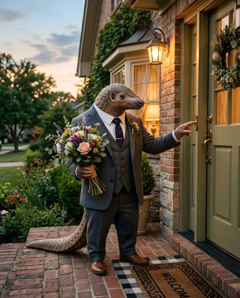 Anthropomorphic pangolin on a date night — Nano Banana Pro AI Generated Image