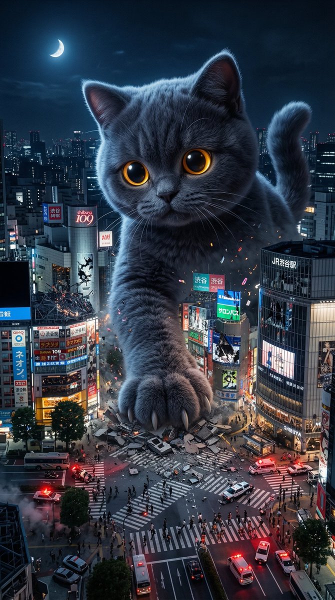 Plush Kaiju Cat Smashing Tokyo — Nano Banana Pro AI Generated Image