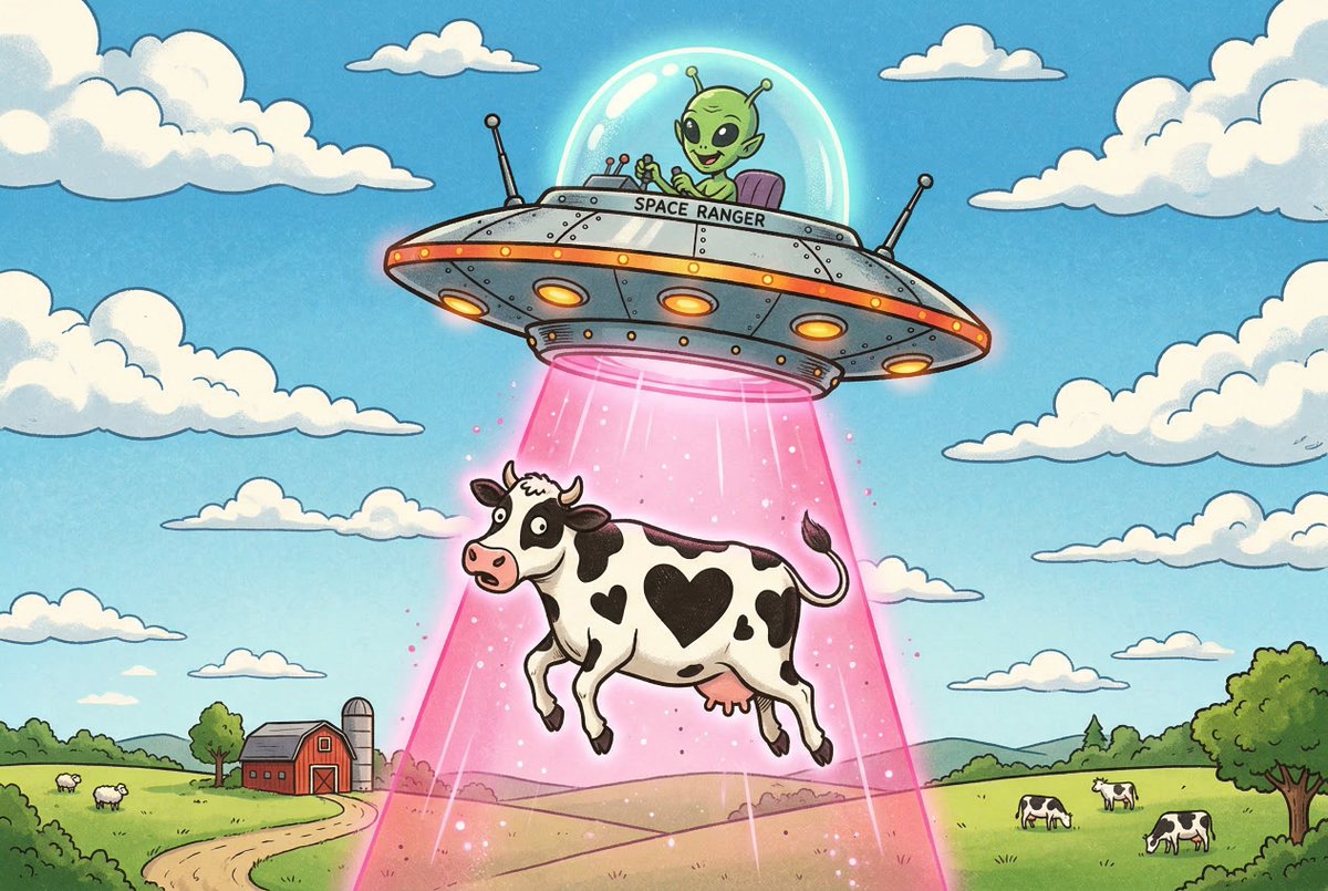 Black and White Cow Abduction by 1950s UFO — Nano Banana Pro AI Generated Image