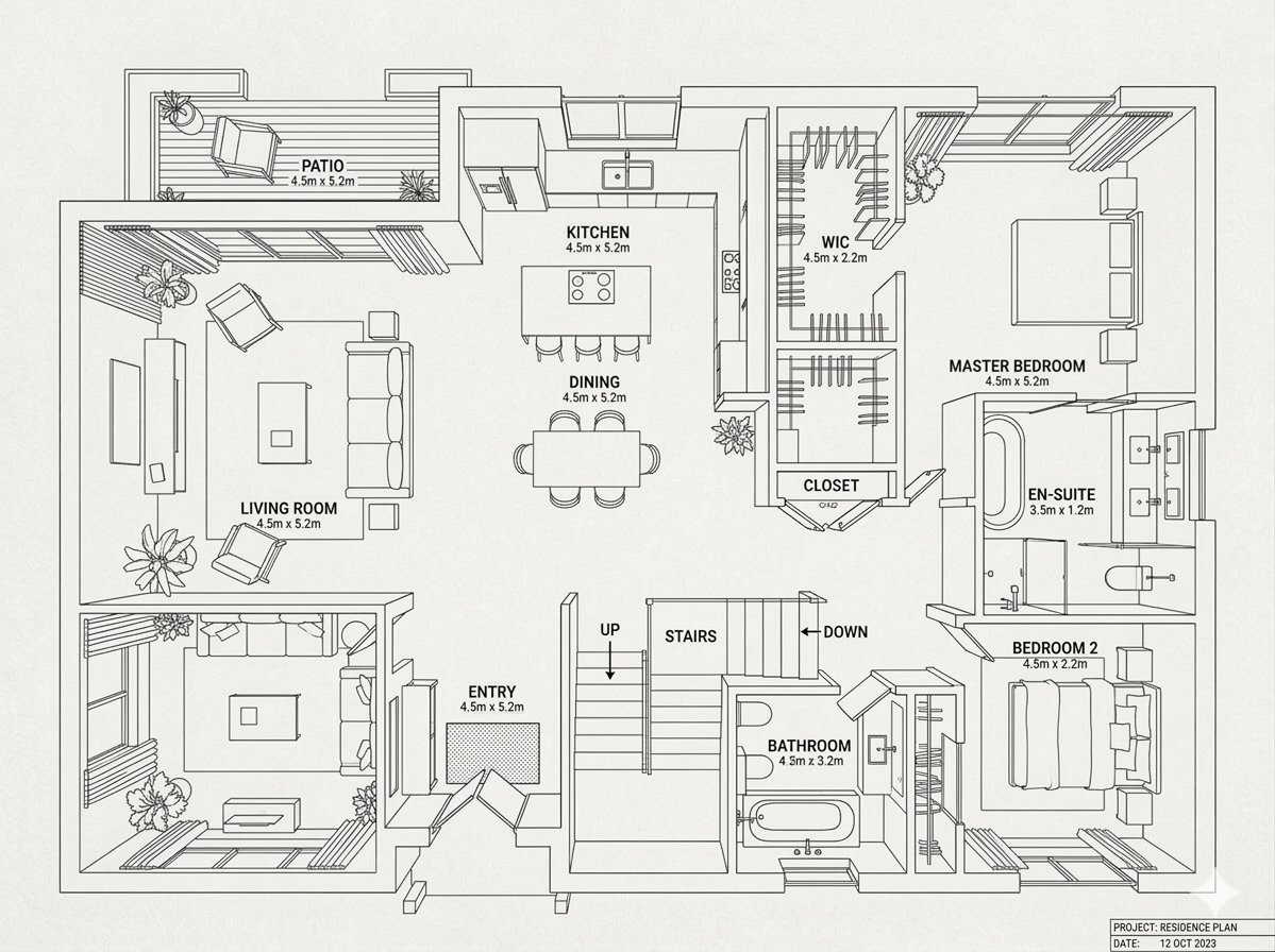 Modern Home Interior Architectural Blueprint Prompt