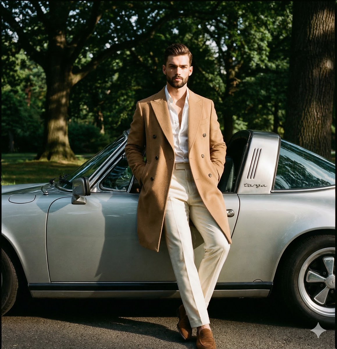 Editorial Photograph of a Man with a Vintage Porsche — Nano Banana Pro AI Generated Image