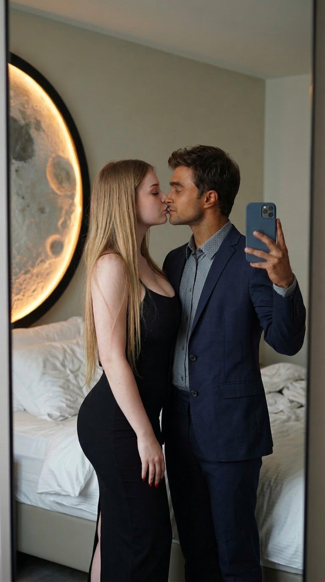 Romantic Couple Mirror Selfie Kiss — Nano Banana Pro AI Generated Image