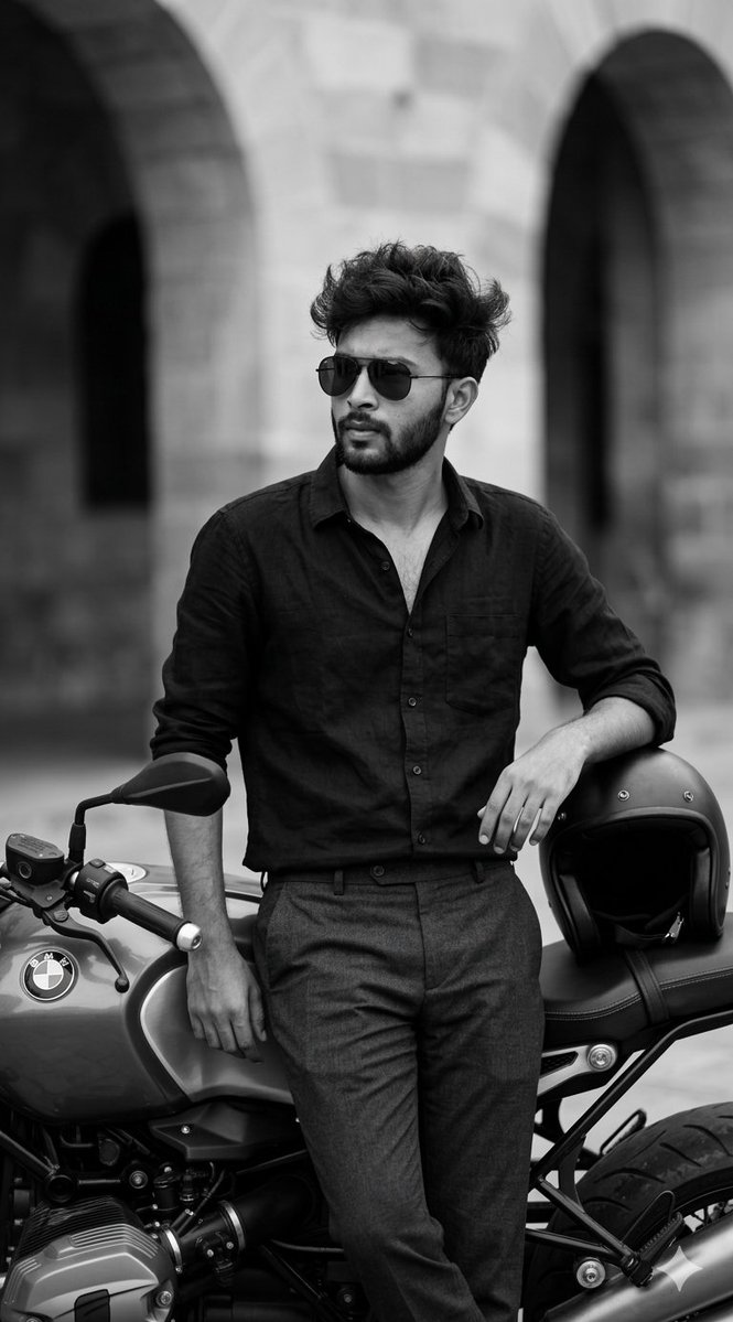 Black and White Cinematic Portrait with Motorcycle — Nano Banana Pro Prompt
