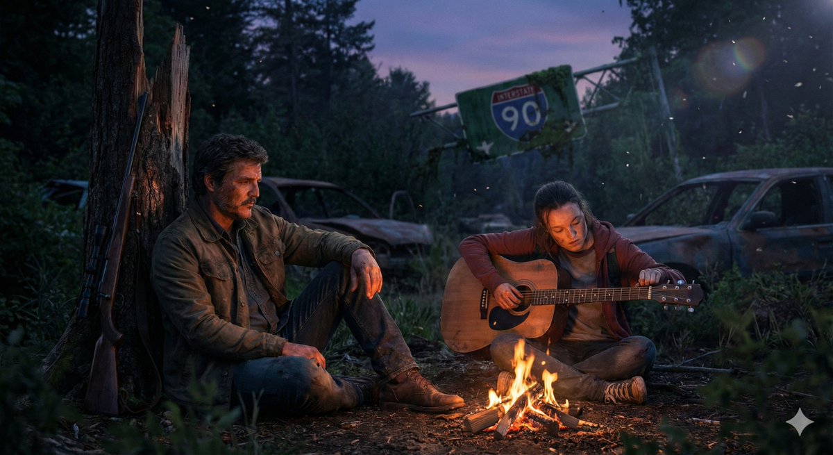 Cinematic Last of Us Campfire Scene — Nano Banana Pro AI Generated Image