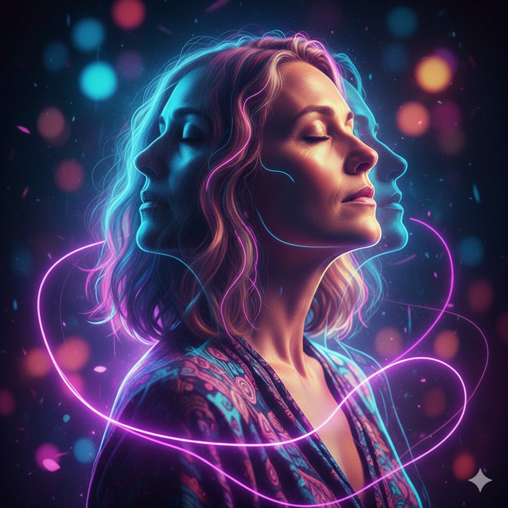 Triple Exposure Neon Portrait Prompt — Nano Banana Pro AI Generated Image