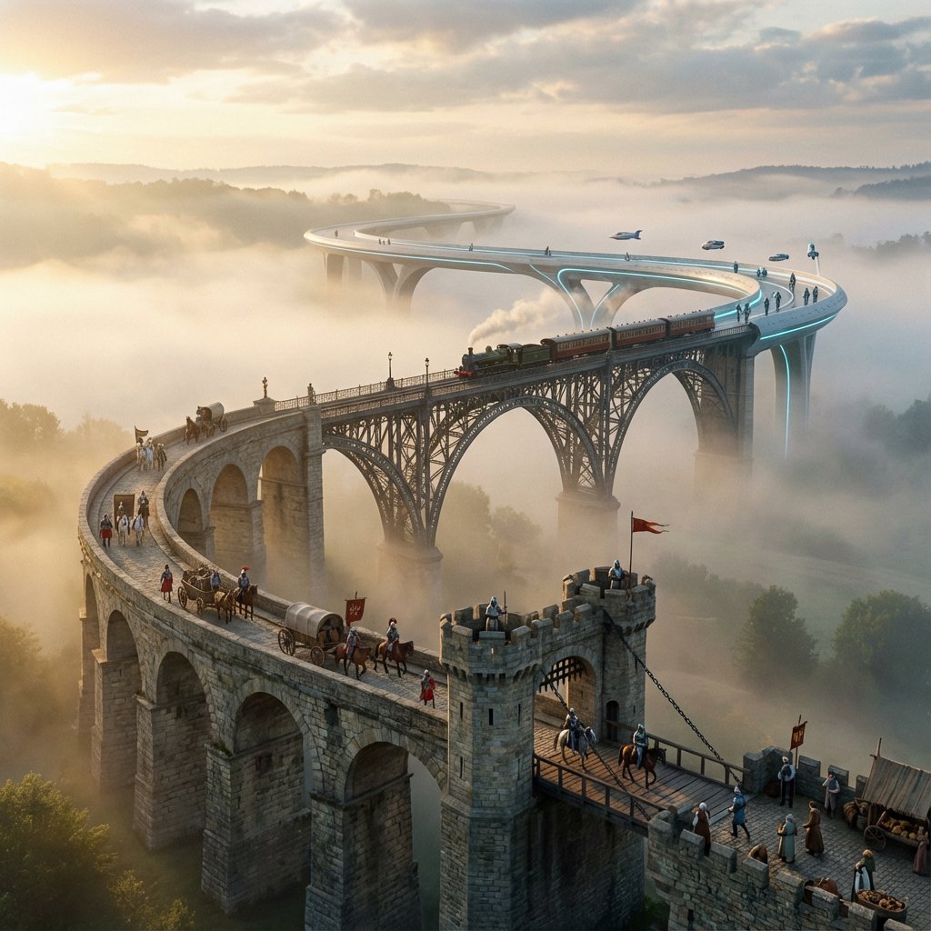 Evolutionary Bridge Cinematic Shot Prompt — Nano Banana Pro AI Generated Image