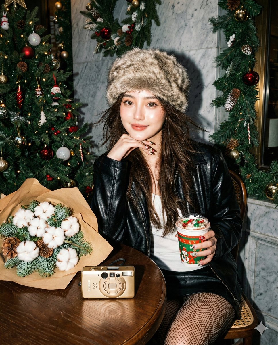 Y2K Flash Portrait in Christmas Café Prompt — Nano Banana Pro AI Generated Image