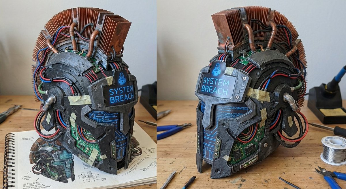 3D printed Corinthian netrunner helmet — Nano Banana Pro AI Generated Image
