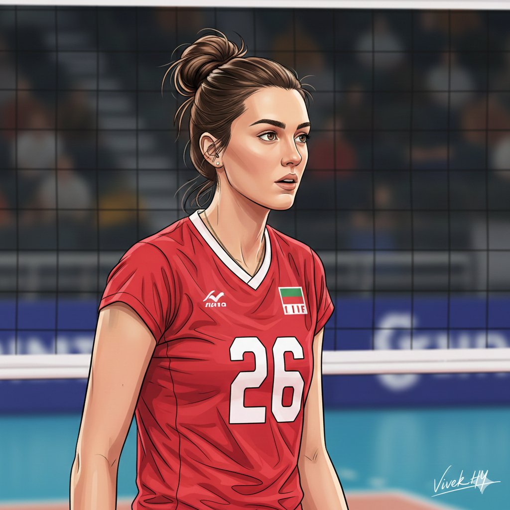 Clean Doodle Portrait of a Female Volleyball Athlete — Nano Banana Pro AI Generated Image