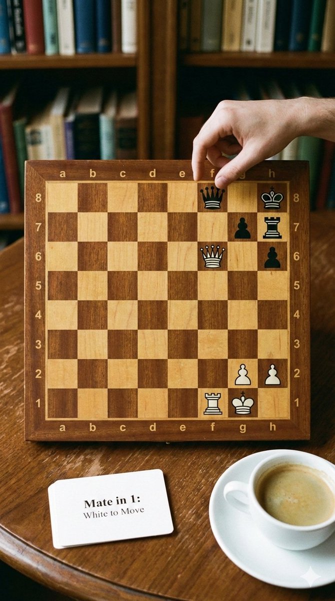 Phone-friendly mate-in-one chess puzzle image — Nano Banana Pro AI Generated Image