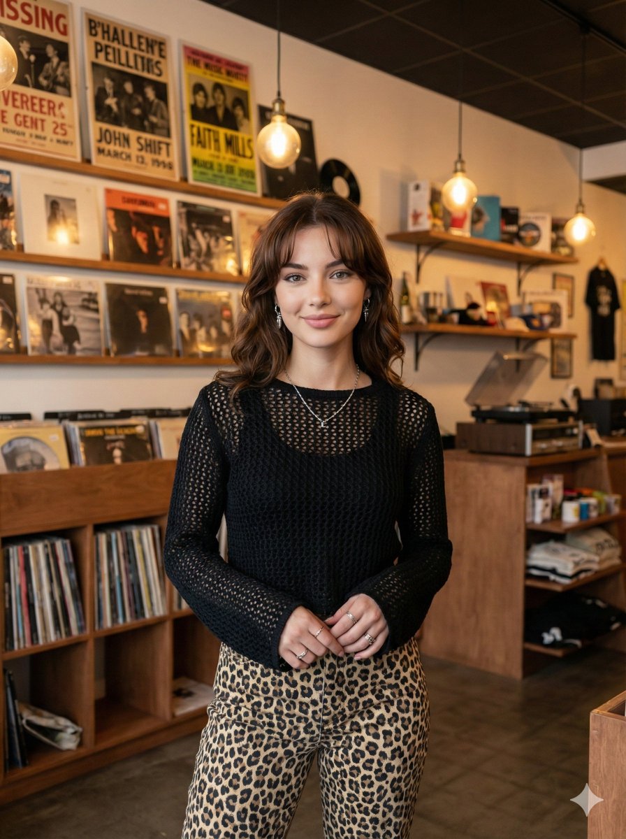 Modern Candid Portrait in a Record Store — Nano Banana Pro AI Generated Image