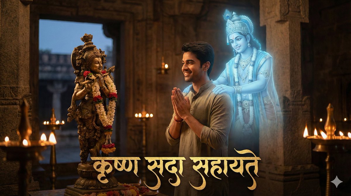 Devotee and Holographic Krishna Creation — Nano Banana Pro AI Generated Image