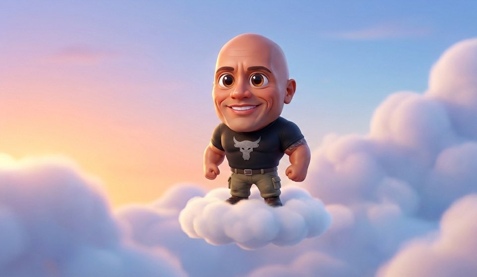 Pixar-Style Celebrity Caricature on Cloud — Nano Banana Pro AI Generated Image