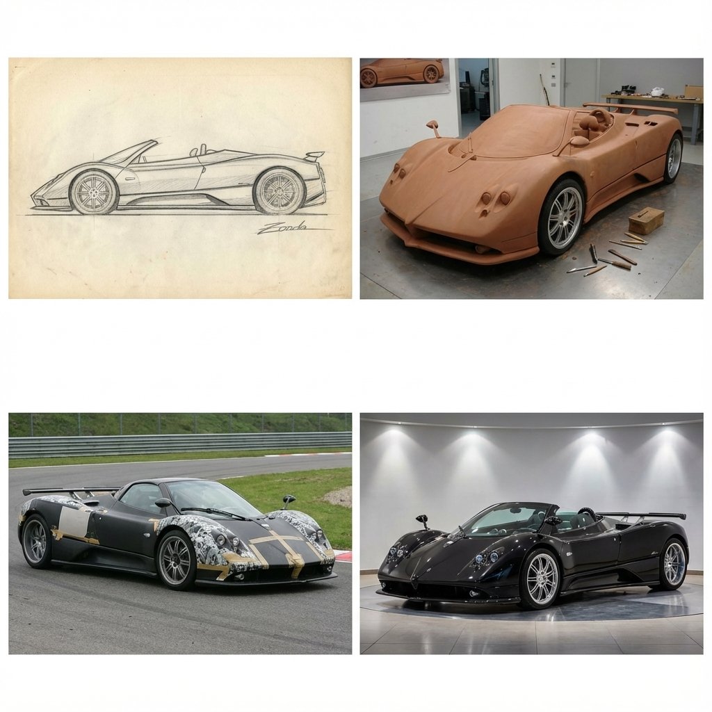 2x2 Grid Car Development Phases — Nano Banana Pro AI Generated Image