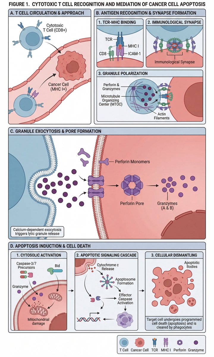 Scientific diagram of cytotoxic T cells killing cancer cells — Nano Banana Pro AI Generated Image