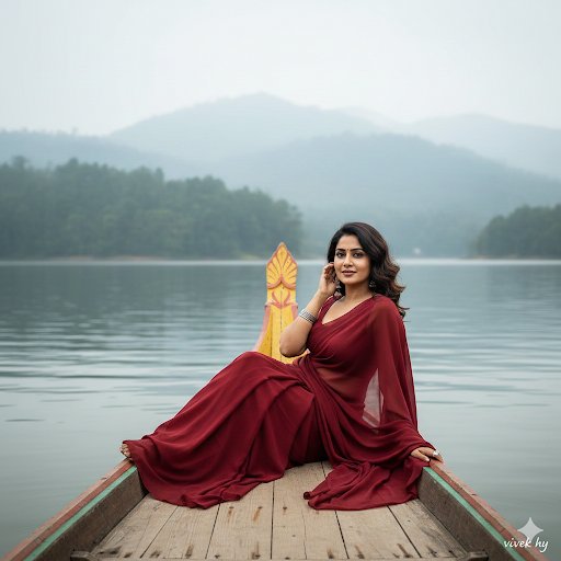 Serene Lake Portrait (Woman in Saree on a Boat) — Nano Banana Pro AI Generated Image