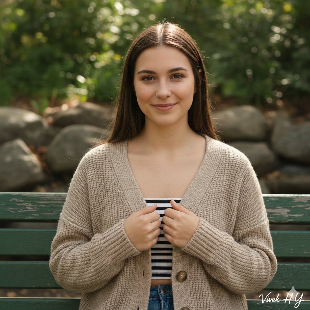 Soft, Candid Outdoor Portrait (Structured JSON) — Nano Banana Pro AI Generated Image