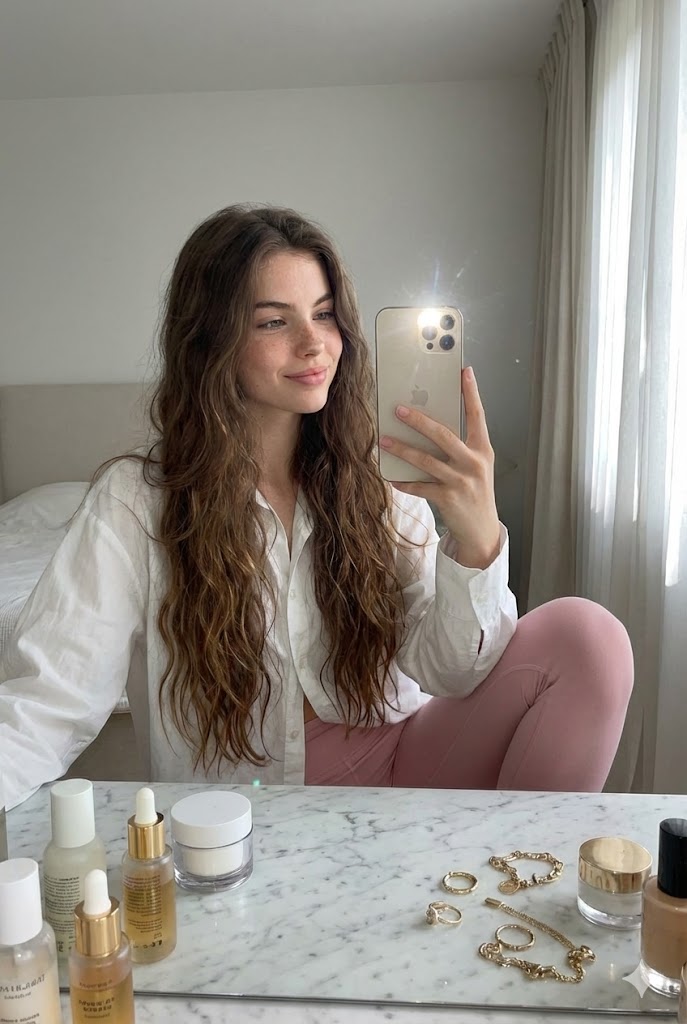 Mirror Selfie at Marble Vanity — Nano Banana Pro AI Generated Image