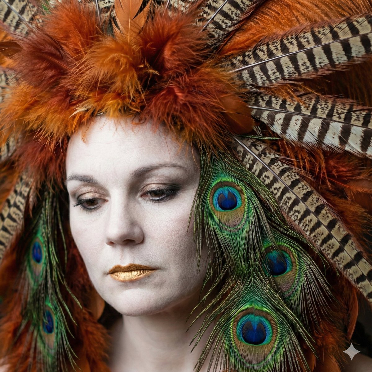 Avant-Garde Feather Headdress Portrait — Nano Banana Pro AI Generated Image
