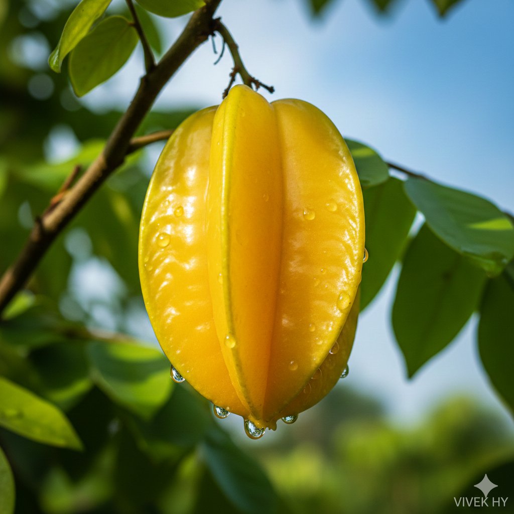 Macro Starfruit on Branch — Nano Banana Pro AI Generated Image