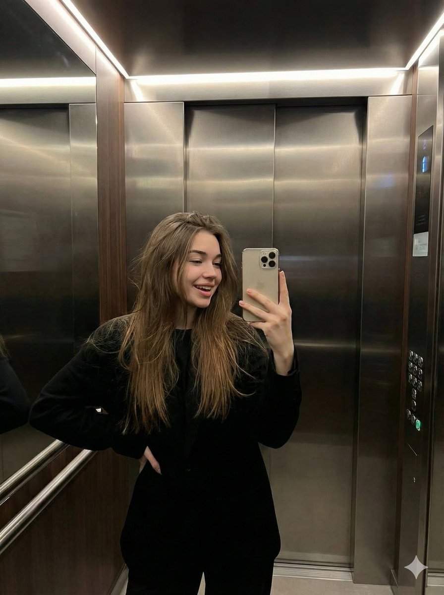 Candid Elevator Mirror Selfie — Nano Banana Pro AI Generated Image