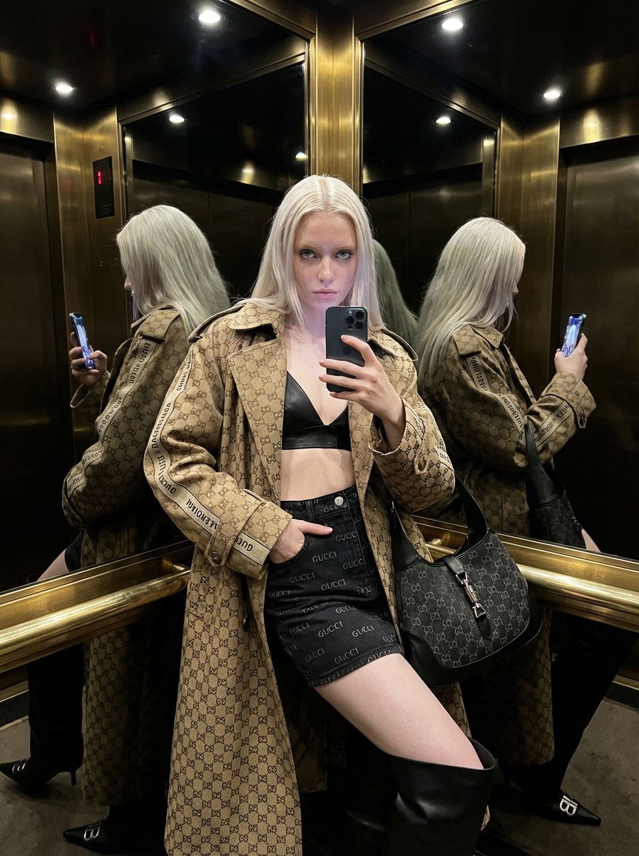Gucci x Balenciaga Hacker Project Mirror Selfie — Nano Banana Pro AI Generated Image