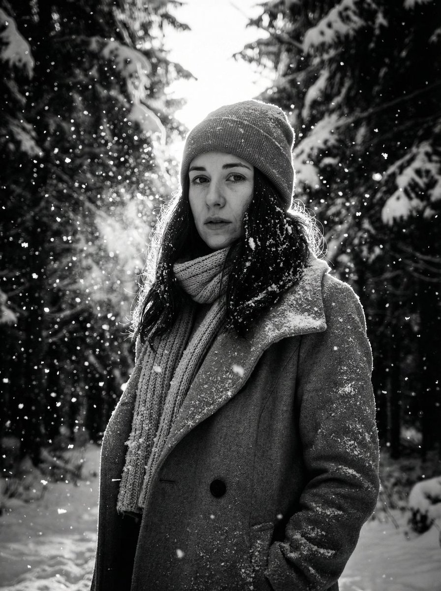 Winter Forest Portrait with Dramatic Backlight — Nano Banana Pro AI Generated Image