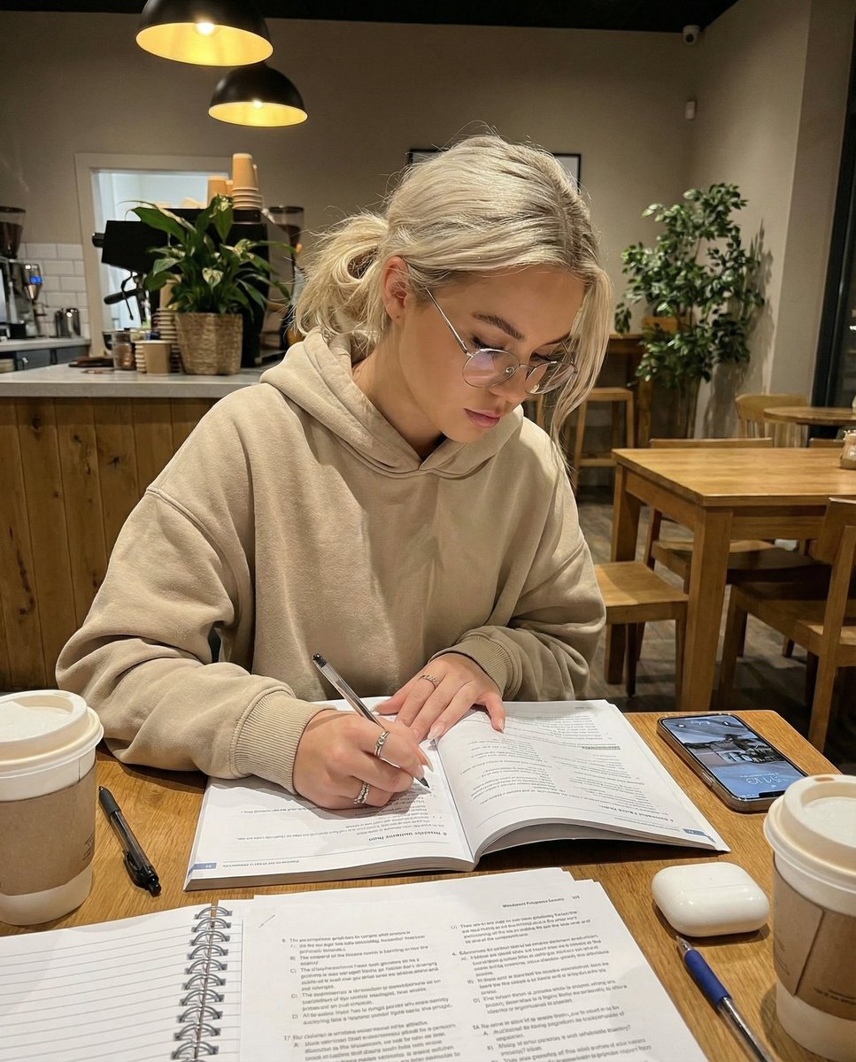 Cozy Cafe Study Session UGC Prompt — Nano Banana Pro AI Generated Image