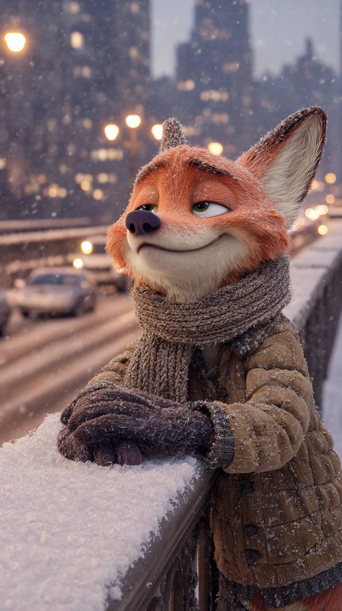 Anthropomorphic Fox in a Winter City — Nano Banana Pro AI Generated Image