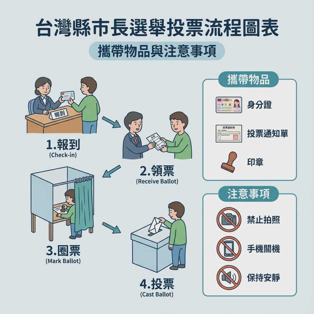 Taiwan election voting flowchart in Traditional Chinese — Nano Banana Pro AI Generated Image