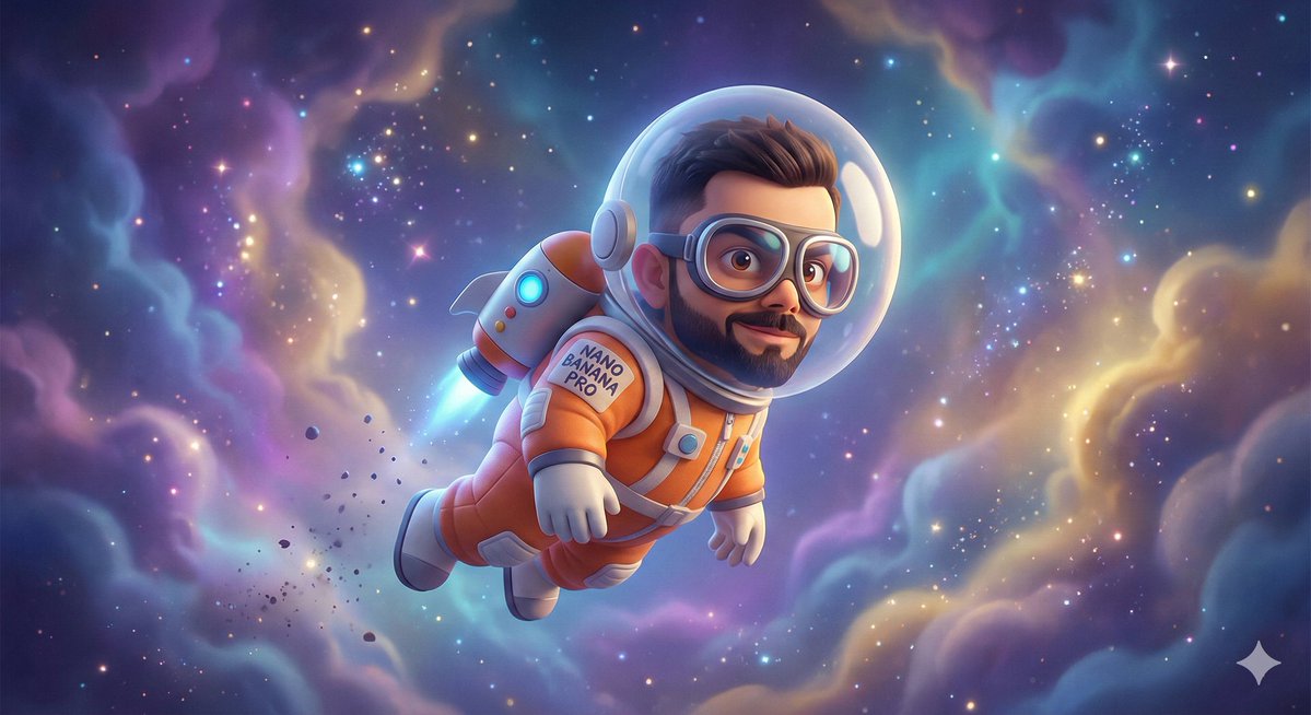 Pixar-Style Celebrity Caricature in Space — Nano Banana Pro AI Generated Image