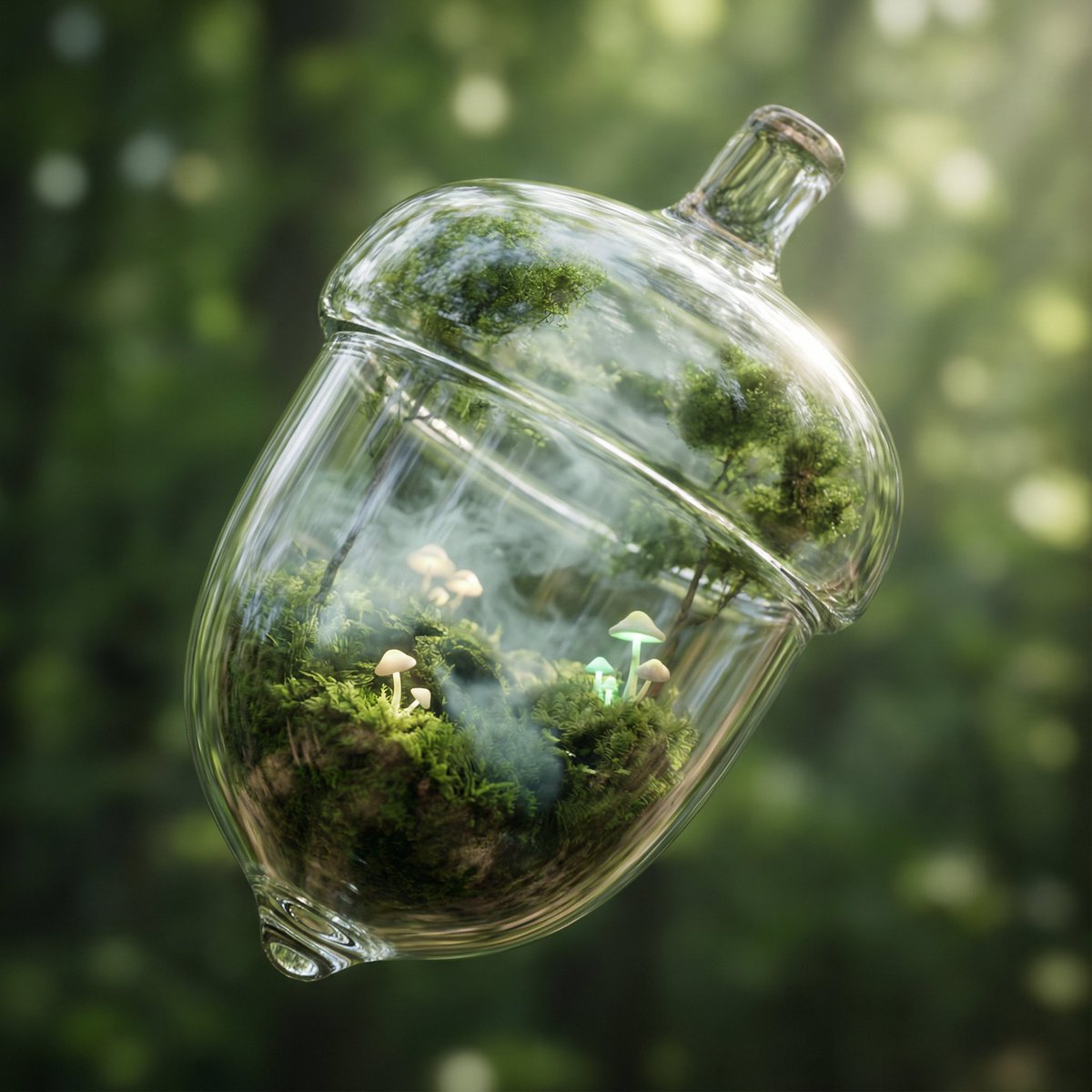 Hyper-Realistic 3D Simulation Prompt: Acorn Capsule Forest — Nano Banana Pro AI Generated Image