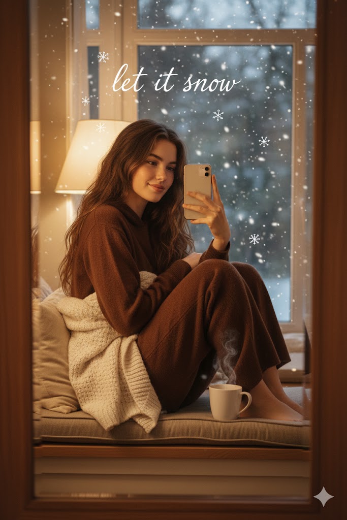 Cozy Winter Window Seat Selfie with Reference Image — Nano Banana Pro AI Generated Image