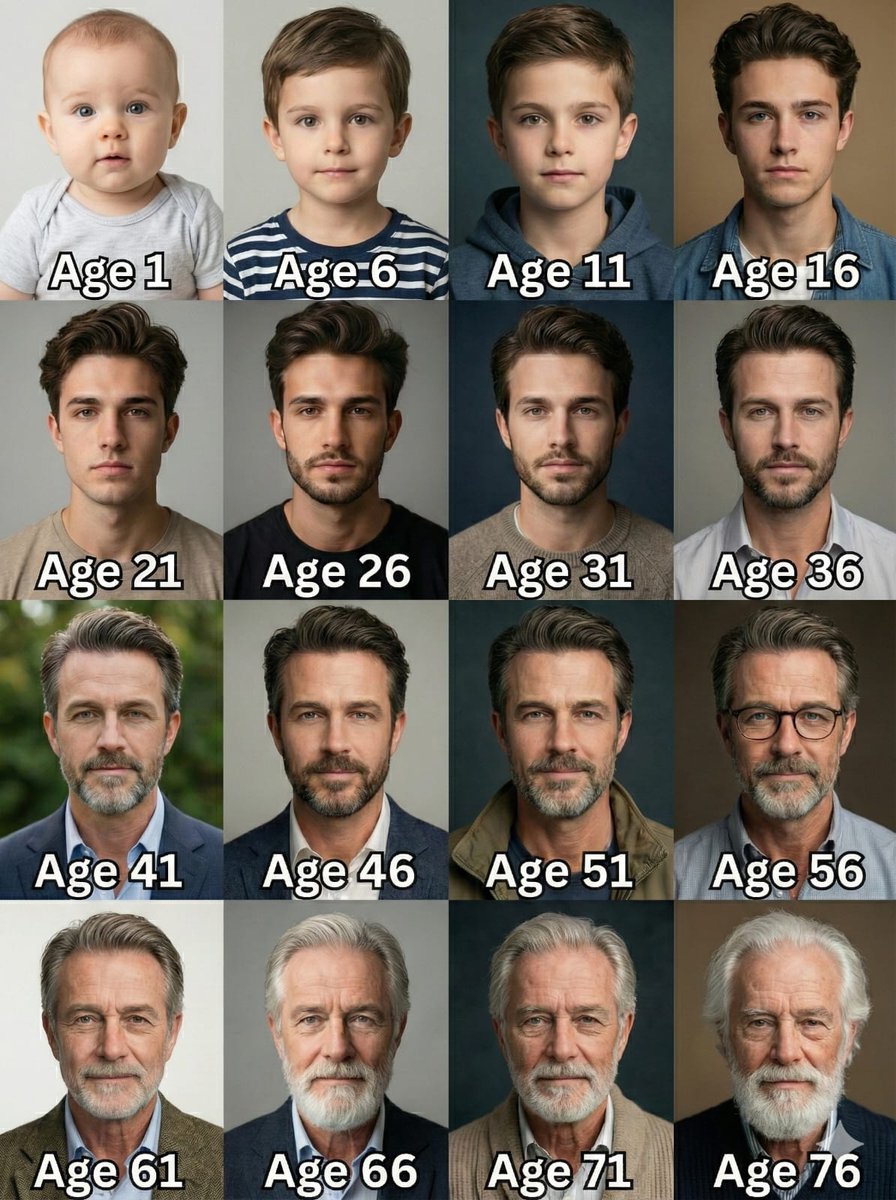 Age Progression Grid Prompt — Nano Banana Pro AI Generated Image