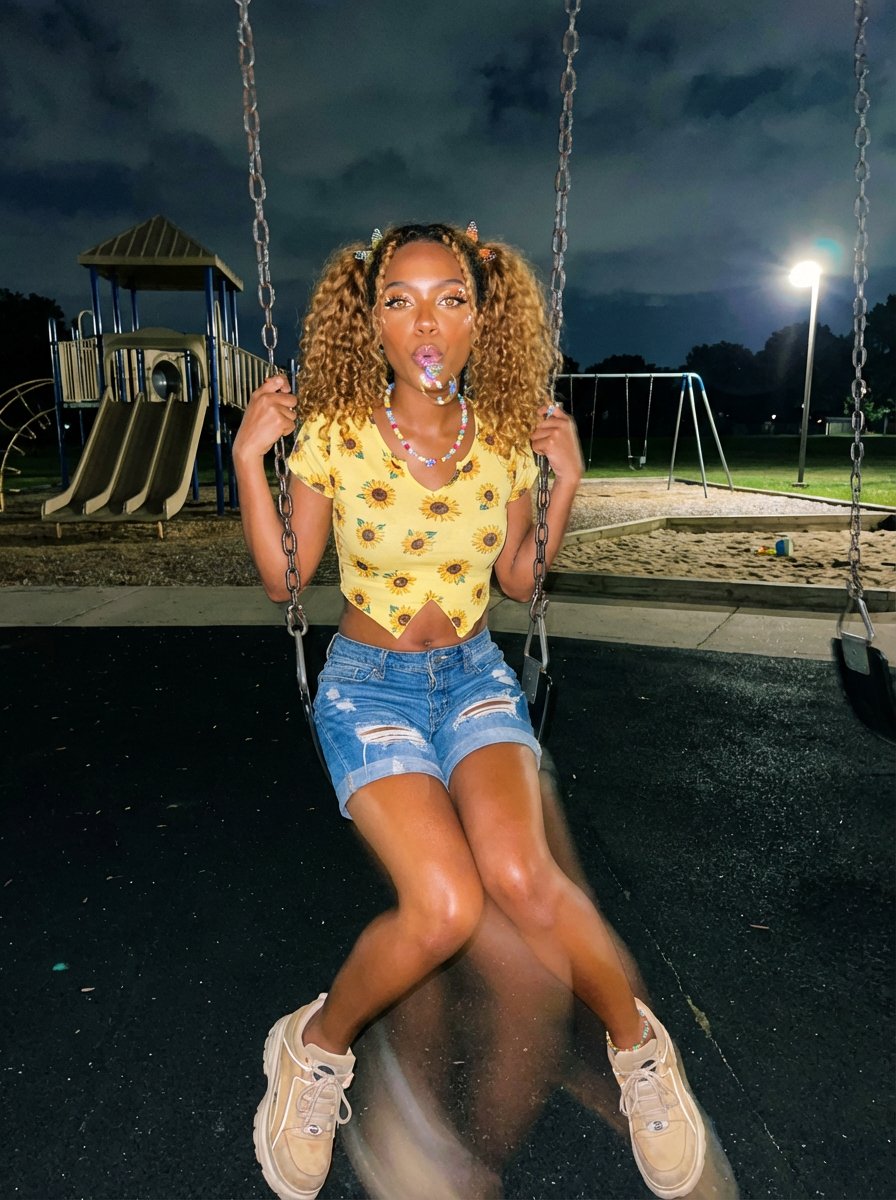 Y2K Grunge Night Playground Portrait Prompt — Nano Banana Pro AI Generated Image