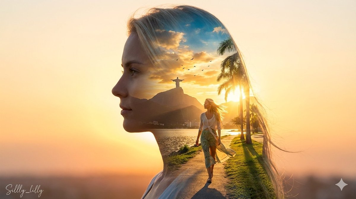 Cinematic Double Exposure Portrait (Rio de Janeiro) — Nano Banana Pro AI Generated Image
