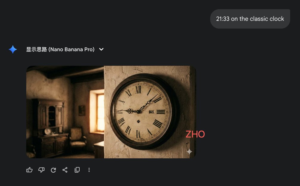 Clock face time rendering test — Nano Banana Pro AI Generated Image